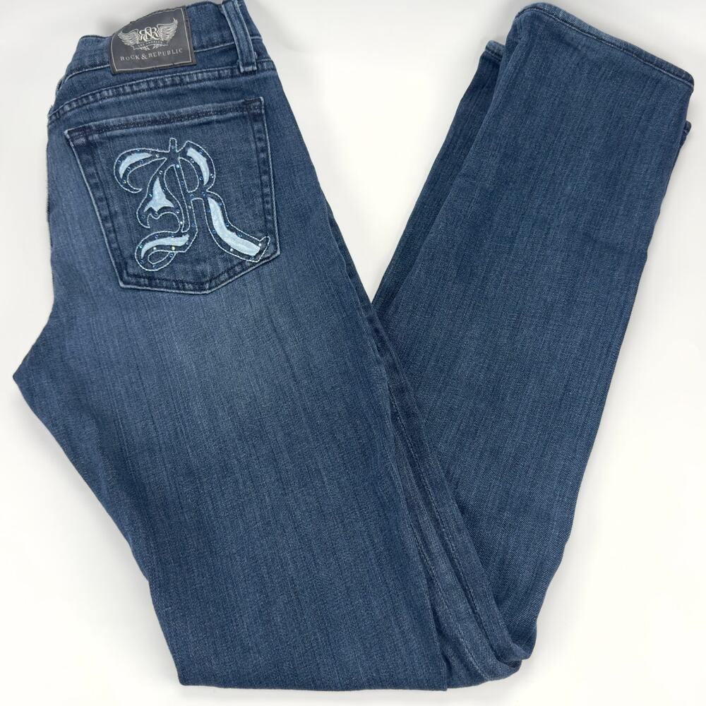 Vintage Rock & Republic Bootcut Low-Mid Rise Embellished Jeans Women's Size 30